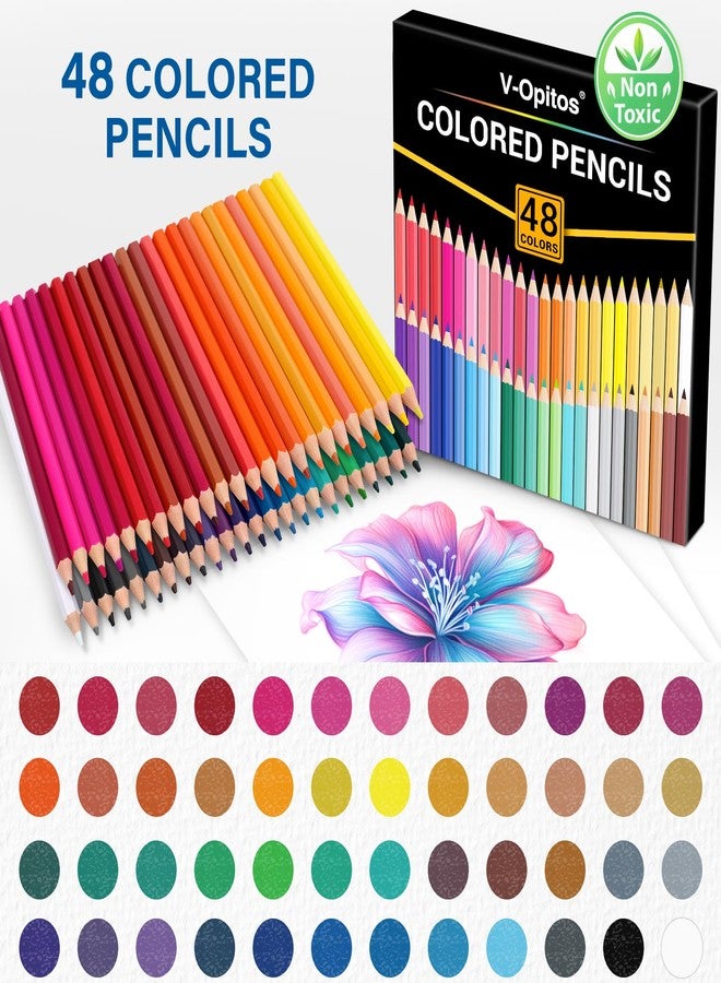 V-Opitos 48 Pack Colored Pencils Set, Pre-sharpened Coloring Pencils for Kids Beginners, Colored Pencils for Adult Coloring Books, Ideal Art Supplies for Sketching, Coloring & Painting - Image 2